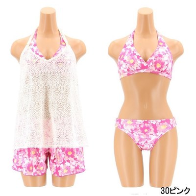 レース×水彩フラワー 4点セット水着 9号/11号