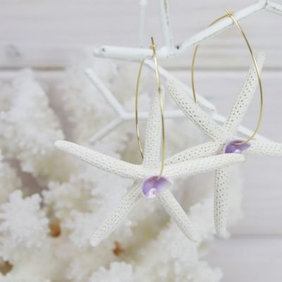 然スターフィッシュ&パープルシェル*フープピアス