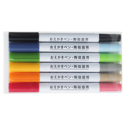 おえかきペン・陶磁器用_6本セット 2色ペン×5本・黒ツインペン×1本