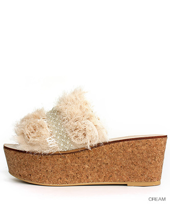 シフォンコルクウェッジサンダル