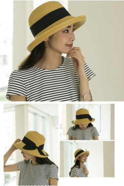 ブラックりぼん付きストローハット 【ブラックりぼん付きストローハット】