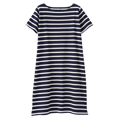 オーガニックコットンＵＶカットボーダー半袖ワンピース　婦人Ｓ・ネイビー×ボーダー 
