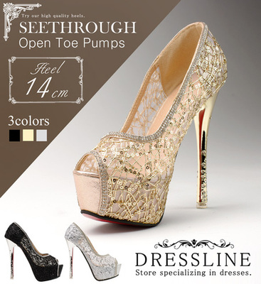 【14cmヒール】シースルー オープントゥパンプス