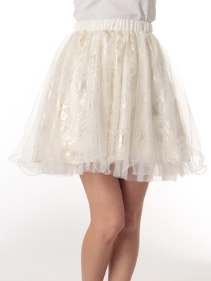 オーナメント柄箔プリントチュールスカート