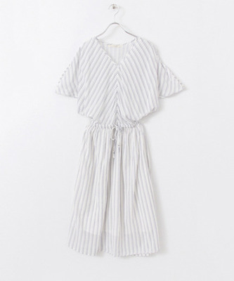 楊柳ストライププリントVネックワンピース