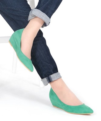 ポインテッドトゥスエードウェッジソールパンプス：約3.5cmヒール【3000-16SS1】