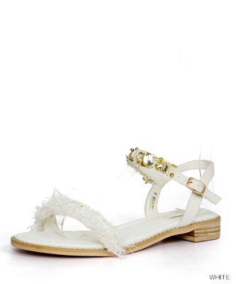 フリンジビジューフラットサンダル