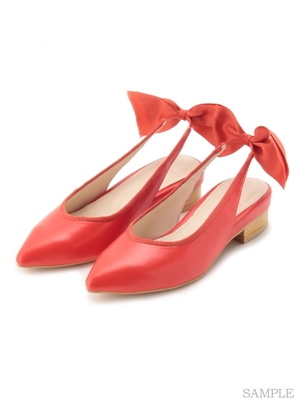 バックリボンポインテッドシューズ