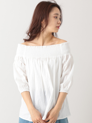 シャーリングオフショルダーブラウス